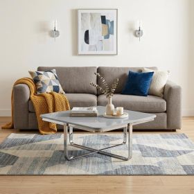 35" Light Gray And Silver Metallic Stainless Steel Square Coffee Table