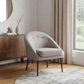 28" Gray And Brown Fabric Tufted Barrel Chair
