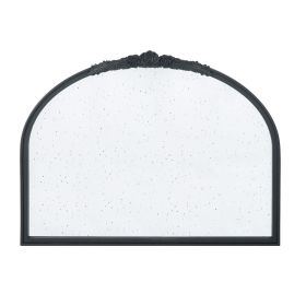 Eel 40 Inch Wall Mirror, Black Arched Wood Frame, Hand Carved Rose Crown