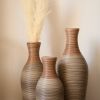 Hand-Woven PVC Rattan Vases, Set of 3 Brown Decorative Floor Vases, Pure Handmade Imitation Rattan Vases for Farmhouse Home Decor, 28.35in, 24.41in