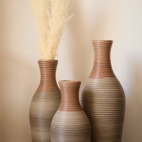 Hand-Woven PVC Rattan Vases, Set of 3 Brown Decorative Floor Vases, Pure Handmade Imitation Rattan Vases for Farmhouse Home Decor, 28.35in, 24.41in