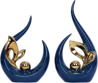 2 PCS Navy Blue Gold Home Decor Accent Ceramic Statue Abstract Sculpture Centerpieces Mid Century Modern Decor for Tables Coffee Table top Decorations