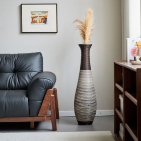 Hand-Woven PVC Rattan Floor Vase, 39.3 Inch Tall Decorative Vase for Home Decor, Brown Two-Tone Farmhouse Vase for Living Room