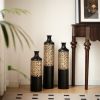 3-Piece Handcrafted Metal Floor Vase Set, Black & Gold Cutout Design Tall Vases (20.8"/24.8"/28.7") for Living Room Entryway