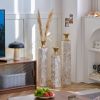 3-Piece Handcrafted Metal Floor Vase Set, Gold & White Embossed Tall Vases (24.61"/28.54"/32.48") for Living Room Entryway