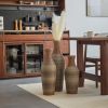 Hand-Woven PVC Rattan Vases, Set of 3 Brown Decorative Floor Vases, Pure Handmade Imitation Rattan Vases for Farmhouse Home Decor, 28.35in, 24.41in
