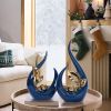 2 PCS Navy Blue Gold Home Decor Accent Ceramic Statue Abstract Sculpture Centerpieces Mid Century Modern Decor for Tables Coffee Table top Decorations