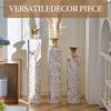 3-Piece Handcrafted Metal Floor Vase Set, Gold & White Embossed Tall Vases (24.61"/28.54"/32.48") for Living Room Entryway