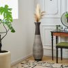 Hand-Woven PVC Rattan Floor Vase, 39.3 Inch Tall Decorative Vase for Home Decor, Brown Two-Tone Farmhouse Vase for Living Room