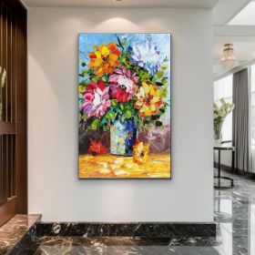 Vase of Colorful Flowers - Hand Painted Palette Knife Flower Oil Painting On Canvas Thick Paints Heavy Texture (style: 01, size: 80x120cm)