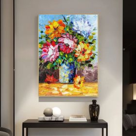 Vase of Colorful Flowers - Hand Painted Palette Knife Flower Oil Painting On Canvas Thick Paints Heavy Texture (style: 01, size: 60x90cm)