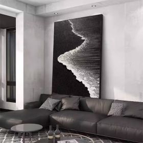 Black Textured Art Black and white Ocean art Abstract Art Black and white canvas art Black Abstract art Black Wall Art black frame wall art (style: 01, size: 60x90cm)