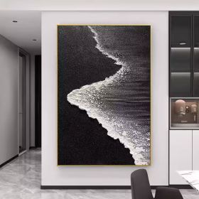 Black Textured Art Black and white Ocean art Abstract Art Black and white canvas art Black Abstract art Black Wall Art black frame wall art (style: 01, size: 80x120cm)