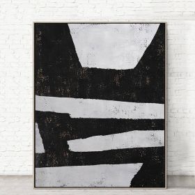 100% Handmade Abstract Oil Painting  Wall Art Modern Minimalist Black and White Picture Canvas Home Decor For Living Room No Frame (size: 60x90cm)