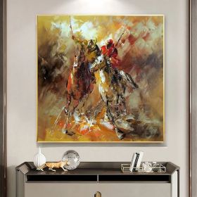 Polo Art - Original Hand Painted Impressionist Horse Polo Oil Painting On Canvas Palette Knife Thick Paints Heavy Texture (style: 01, size: 120x120cm)