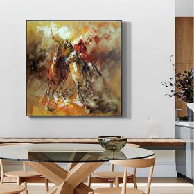 Polo Art - Original Hand Painted Impressionist Horse Polo Oil Painting On Canvas Palette Knife Thick Paints Heavy Texture (style: 01, size: 140x140cm)