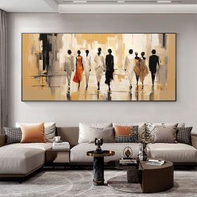 Hand Painted Abstract Walking People Oil Painting On Canvas Large Wall Art Original Golden Modern Wall Art Living Room Wall Decor Retro Wall Art Gift (style: 01, size: 100x200cm)