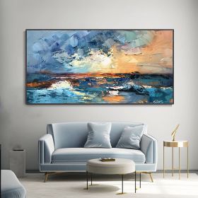 Hand Painted Abstract Ocean Seascape Canvas Oil Painting Sunrise Cloud Landscape Knife Painting Beach Coastal Hand Textured Wall Art Custom Vacation G (style: 01, size: 100x200cm)